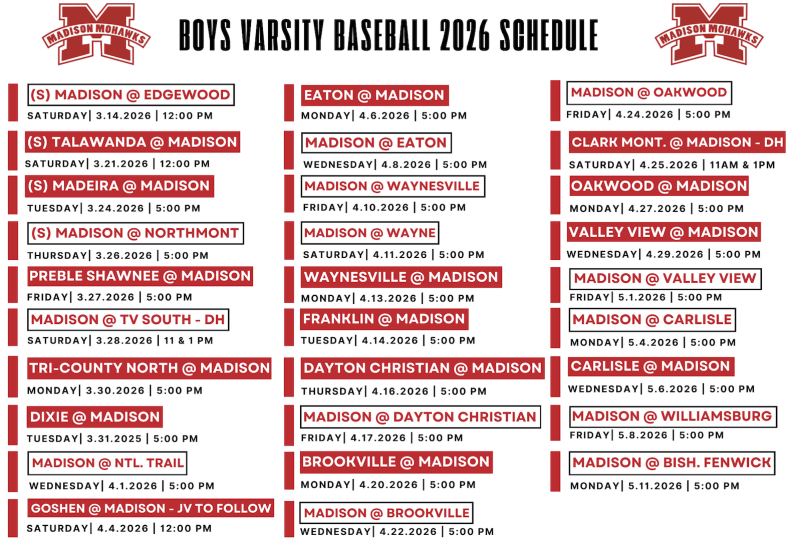 Boys varsity baseball schedule 2026